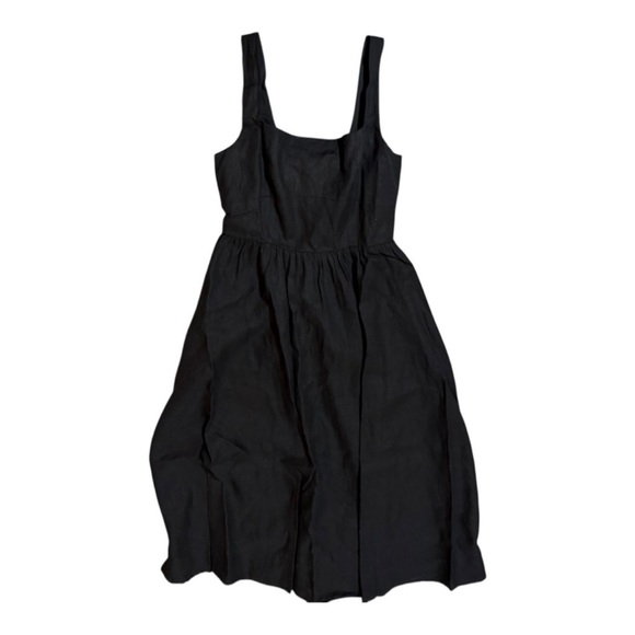 Quince 100%European Linen Fit & Flare Midi dress Sz L Smocked Black NEW - Picture 2 of 3